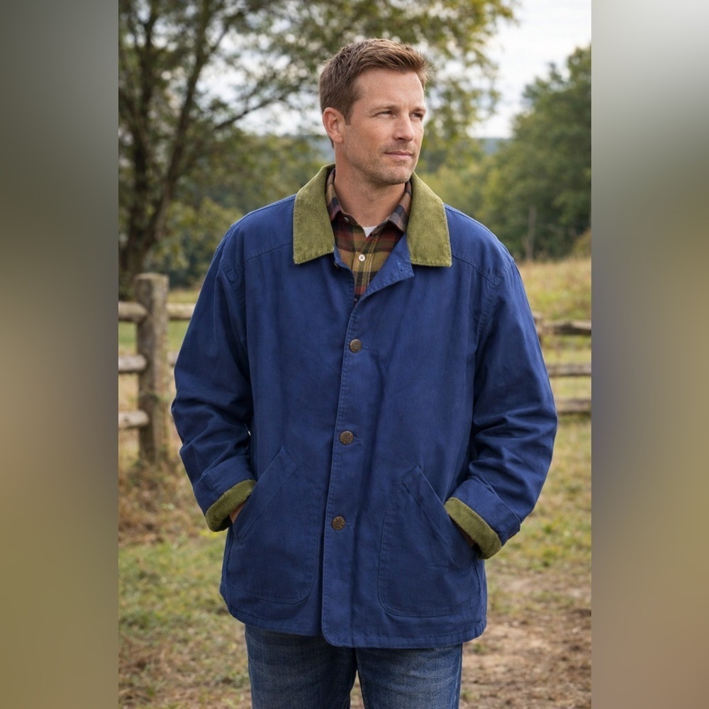 VTG Dash Men’s Heritage Blue L Plaid Flannel Lined Barn Chore Coat Size Large L - Picture 8 of 8